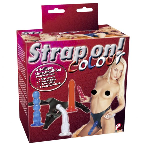 You2Toys - Farverigt strap-on dildo sæt!