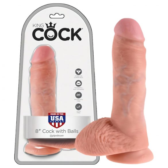 King Cock 20 cm dildo med kugler - natur