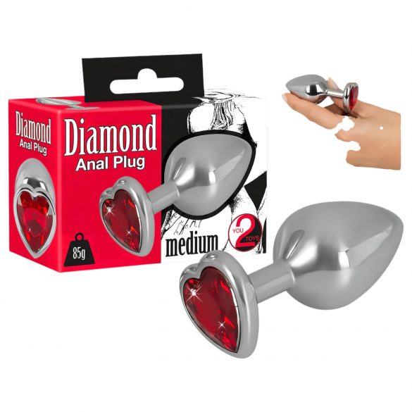 You2Toys - Diamond - Aluminium anal plug 85g (sølv-rød)