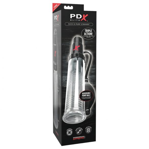 PDX Elite - 2-i-1 penis pumpe & masturbator (gennemsigtig)