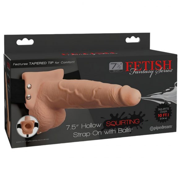 Fetish Strap-On 7,5 - påspændt, sprøjtende dildo (naturlig)