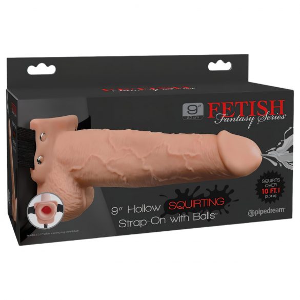 Fetish Strap-On 9: Sprøjtende, hul dildo til påspænding (naturlig)