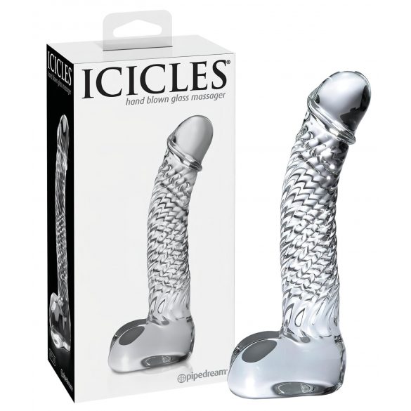 Icicles No. 61 - Elegant glasdildo med kugler (gennemsigtig)