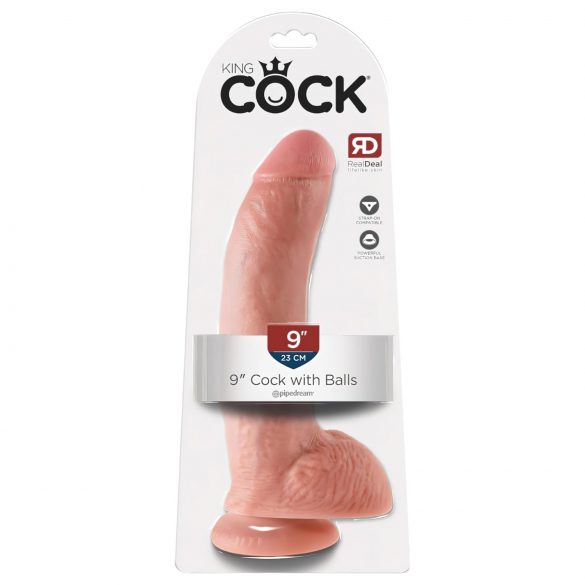 King Cock 9 - Stor sugekopdildo med kugler (23 cm) - naturlig