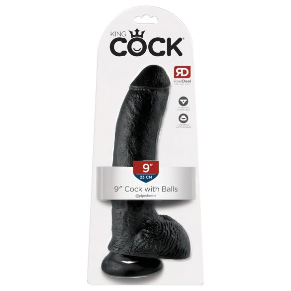 King Cock 9 - stor dildo med sugekop (23cm) m. testikler - sort