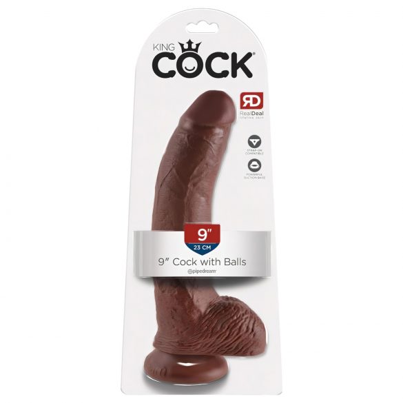 King Cock 9 - Stor sugebund dildo med boller (23 cm) - brun