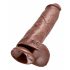 King Cock 11 - stor sugetildildo med kugler (28cm) - brun