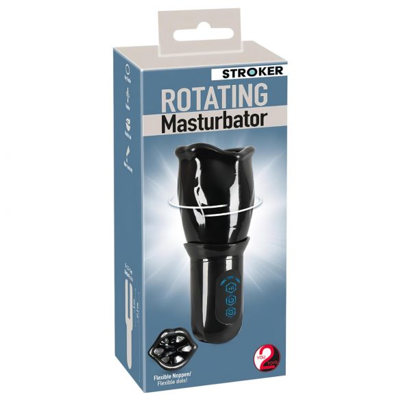 ROTERENDE Stroker - opladelig, roterende oral masturbator (sort)