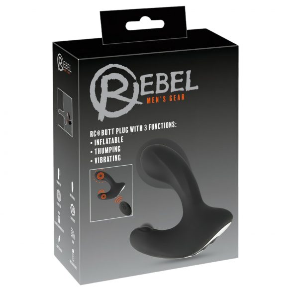 Rebel RC - opladelig, fjernbetjent pumpende anal vibrator (sort)