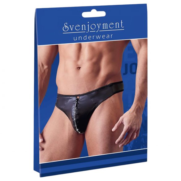 Svenjoyment - skinnende herre tanga med strass lynlås (sort) - 2XL