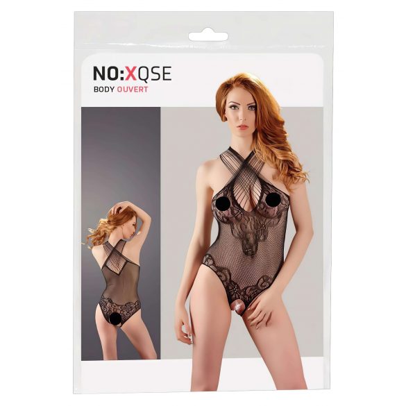 NO:XQSE - Blomstret netbody med halterneck - sort (S-L)