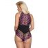 Cottelli Plus Size - Blomstrende Bodysuit (sort-lilla) - 2XL