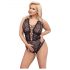 Cottelli Curves Plus Size - Transparent mønstret bodysuit (sort)