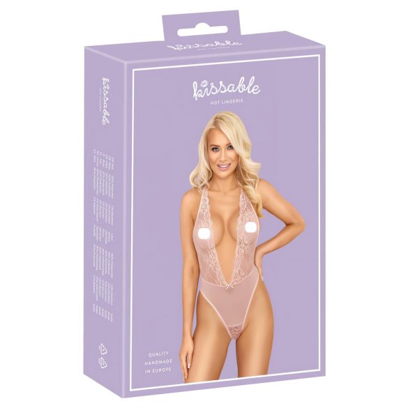 Kyssbar blonder bodysuit med dyb udskæring (pink)