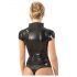 Latex kort ærme top med lynlås (sort) - XL