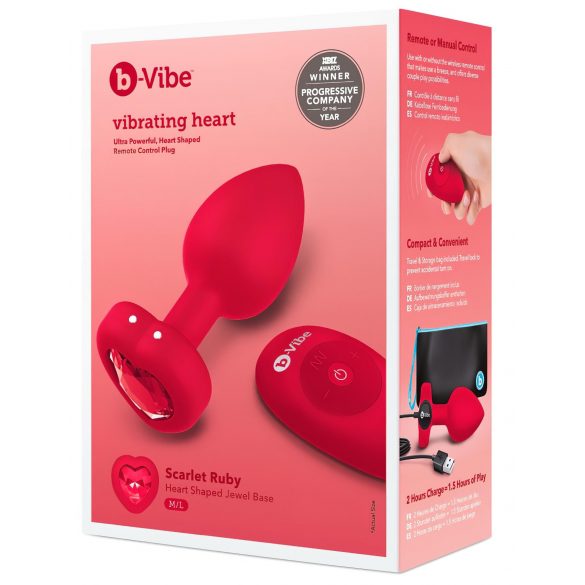 b-vibe hjerte - genopladelig, fjernbetjent anal vibrator (rød)