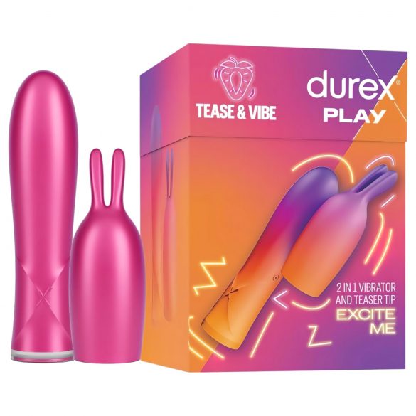 Durex Tease & Vibe - pink stavvibrator med kanin klitorisstimulator