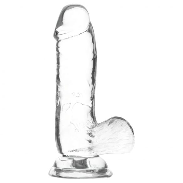 Addiction Crystal - gennemsigtig dildo med base og testikler - 15 cm