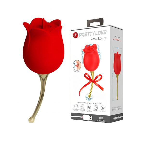 Pretty Love Rose Lover - 2i1 klitorisvibrator med tunge (rød)