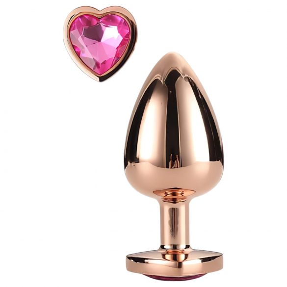 Gleaming Love - aluminium anal plug med hjerteformet sten (rosaguld)