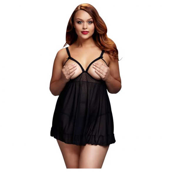 BACI Plus Size - åben, prikket babydoll - sort (XL-XXL)