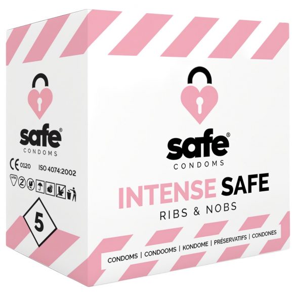 SAFE Intense - Rillet og prikket kondom (5 stk)