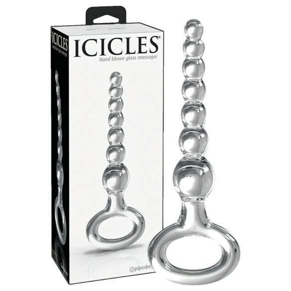 Icicles No. 67 - glaskugledildo med grebsring (gennemsigtig)