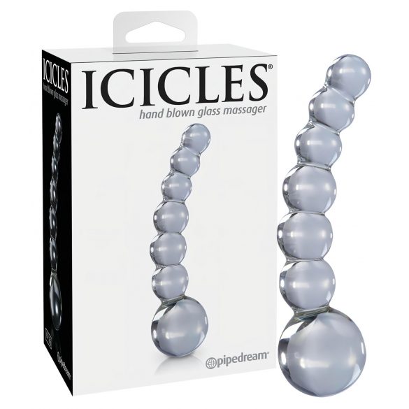 Icicles No. 66 - Buet, kuglet glasdildo (gennemsigtig)