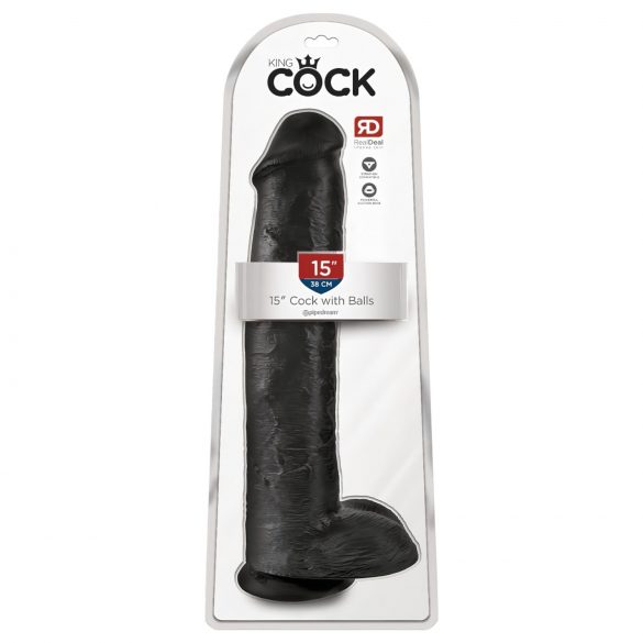 King Cock 15 - sugekop-dildo med kugler (38 cm) - sort