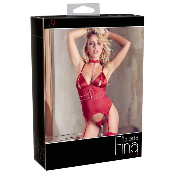 Abierta Fina - Shiny Chain Top and Thong (Red) 