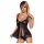 Obsessive Amanta - broderet babydoll med trusse (sort-turkis) - L/XL