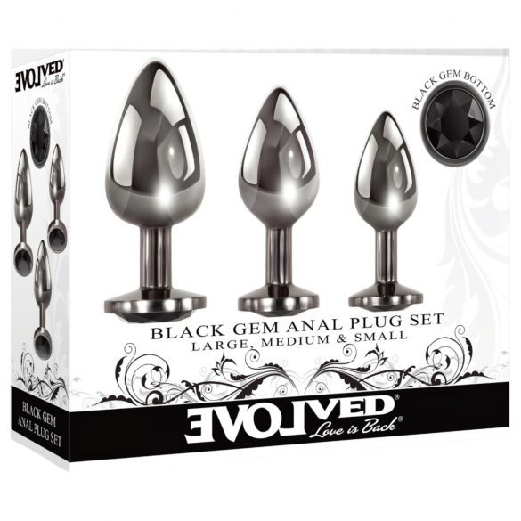 Evolved Black Gem - metal anal plug sæt (sort-sølv)