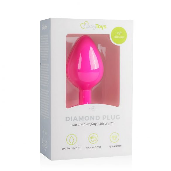 Easytoys Diamond analplug m. hvid sten - pink (mellem)